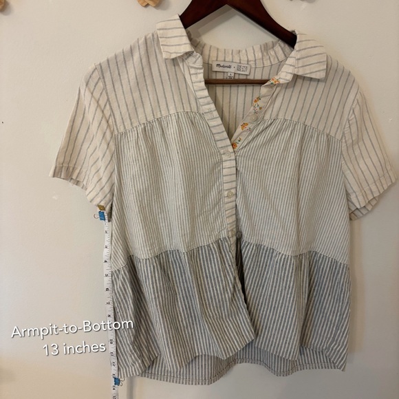 Madewell - Striped Button-Up Short Sleeve Babydoll Style Blouse - Picture 7 of 8